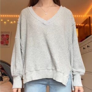 American Eagle Outfitters Light Gray V-Neck Sweater